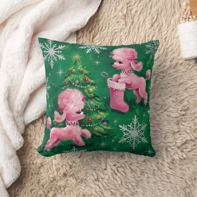 Retro Pink Poodle Holiday Cushion (Blanket)