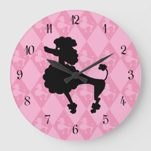 Retro Pink Poodle Large Clock