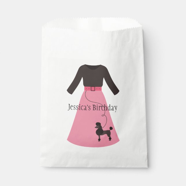 Retro Pink Poodle Skirt Customisable Favour Bags (Front)