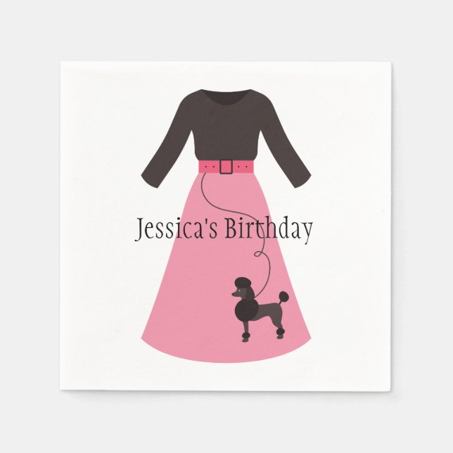 Retro Pink Poodle Skirt Customisable Napkin (Front)