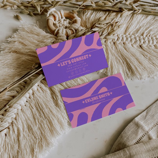 Retro Pink Purple 70s Boho Groovy Unique Girly  Business Card (Creator Uploaded)