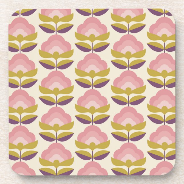 Retro Pink & Purple Floral Pattern Coaster (Front)