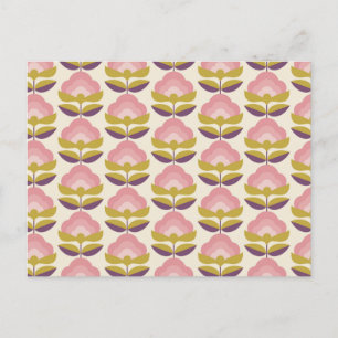 Retro Pink & Purple Floral Pattern Holiday Postcard