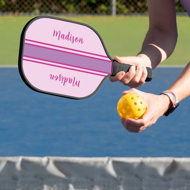Retro Pink, Purple & Fuchia Striped   Pickleball Paddle (Insitu)