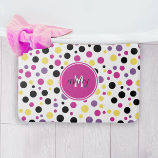 Retro Pink Purple Monogram Polka Dots Bath Mat