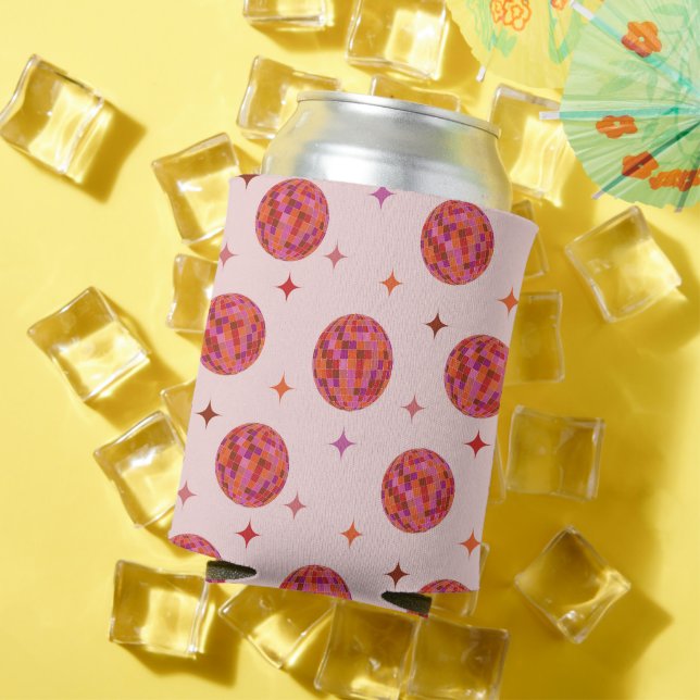 Retro Pink Purple Orange Disco Balls Pattern  Can Cooler (In Situ Summer)