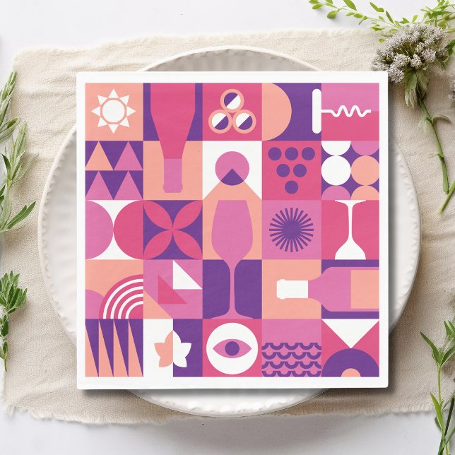 Retro Pink Purple Wine Bauhaus Cocktail Pattern Napkin (Creator Uploaded)