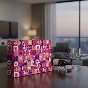Retro Pink Purple Wine Bauhaus Pattern Large Gift Bag
