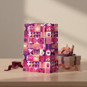 Retro Pink Purple Wine Bauhaus Pattern Small Gift Bag