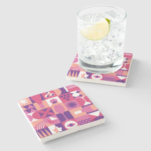 Retro Pink Purple Wine Bauhaus Pattern Stone Coaster