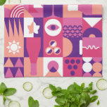 Retro Pink Purple Wine Bauhaus Pattern Tea Towel<br><div class="desc">Retro Pink Purple Wine Bauhaus Pattern Wine Kitchen Towels features a vintage wine pattern in pink,  purple and white. Perfect gifts for wine lovers for birthdays,  bridal showers,  celebrations,  thank you gifts,  staff,  Christmas and holiday gifts. Created by Evco Studio www.zazzle.com/store/evcostudio</div>