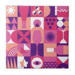 Retro Pink Purple Wine Bauhaus Pattern Tile<br><div class="desc">Retro Pink Purple Wine Bauhaus Pattern Decorative Tile features a vintage wine pattern in pink, purple and white. Perfect gifts for wine lovers for birthdays,  celebrations,  thank you gifts,  Mother's Day,  Christmas and holiday gift wrapping. Created by Evco Holidays www.zazzle.com/store/evcoholidays</div>