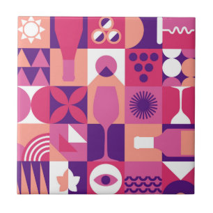 Retro Pink Purple Wine Bauhaus Pattern Tile
