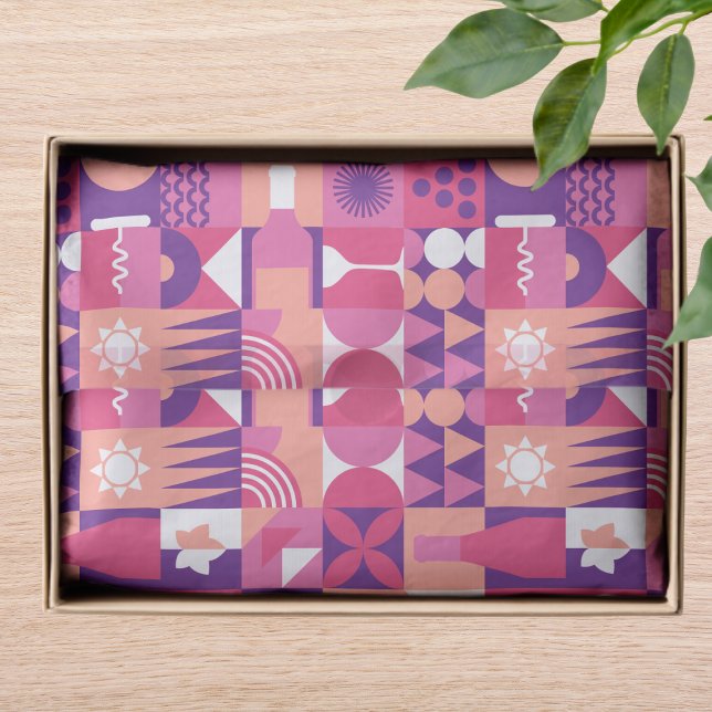Retro Pink Purple Wine Bauhaus Pattern Tissue Paper (Creator Uploaded)
