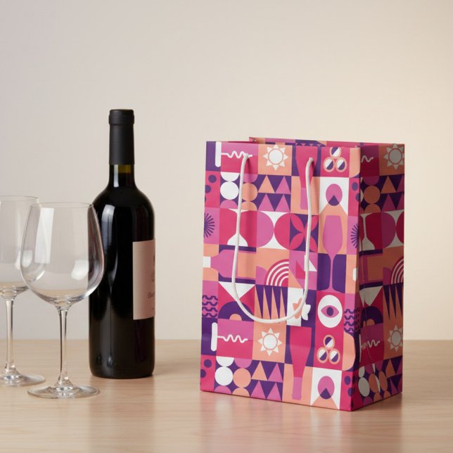 Retro Pink Purple Wine Pattern Medium Gift Bag (Creator Uploaded)