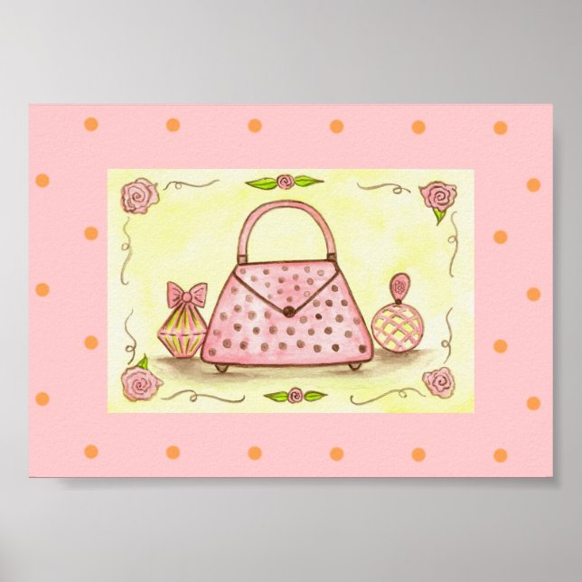 Retro Pink Purse Perfume Boutique Wall Art Print (Front)