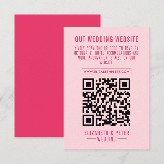 Retro Pink Qr Code Wedding Website  RSVP Card (Front/Back)