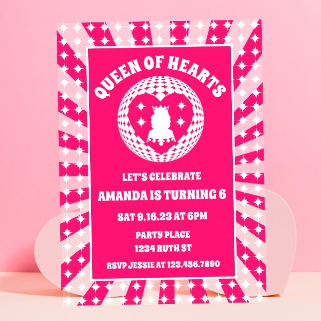 Retro Pink Queen Of Hearts Birthday Acrylic Invitations (Creator Uploaded)