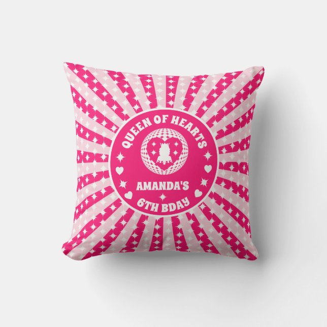 Retro Pink Queen Of Hearts Birthday Cushion (Front)