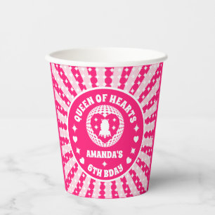 Retro Pink Queen Of Hearts Birthday Paper Cups