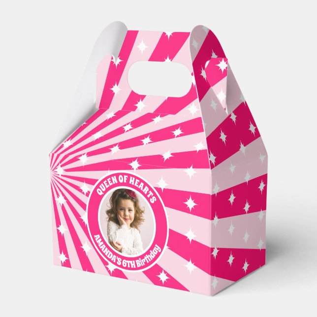 Retro Pink Queen Of Hearts Birthday Party Photo Favour Box (Front Side)