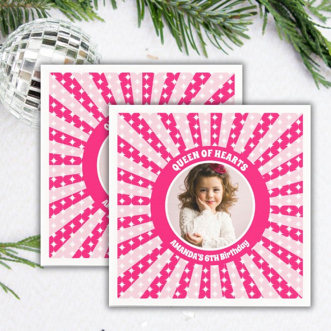 Retro Pink Queen Of Hearts Birthday Party Photo Napkin (Creator Uploaded)