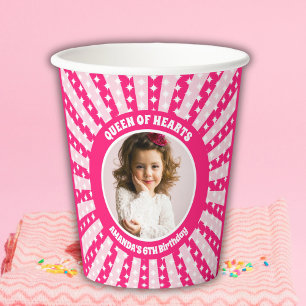 Retro Pink Queen Of Hearts Birthday Party Photo Paper Cups
