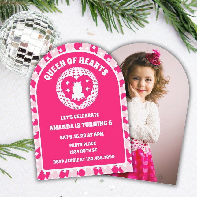Retro Pink Queen Of Hearts Birthday Photo Arch Invitation (Creator Uploaded)