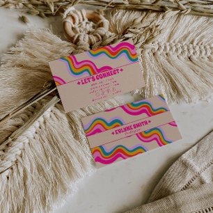 Retro Pink Rainbow Colorful Groovy Girly Trendy  Business Card