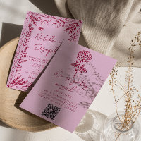 Retro Pink Raspberry QR Code Drawn Floral Wedding