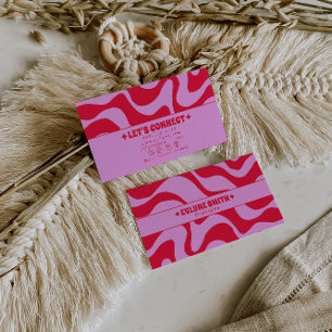 Retro Pink Red 70s Boho Groovy Funky Trendy Fun Business Card