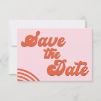 Retro Pink Red Arch Wedding Save The Date Postcard
