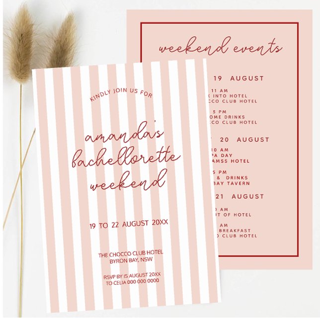 Retro Pink Red Bachelorette Weekend  Invitation (Creator Uploaded)