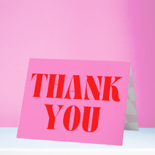 Retro Pink Red Bold Typography  Thank You Card
