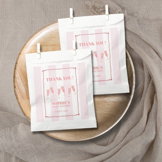 Retro Pink Red Border Brunch & Bubbly Baby Shower Favour Bags (Creator Uploaded)