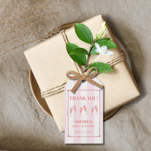 Retro Pink Red Border Brunch & Bubbly Baby Shower Gift Tags