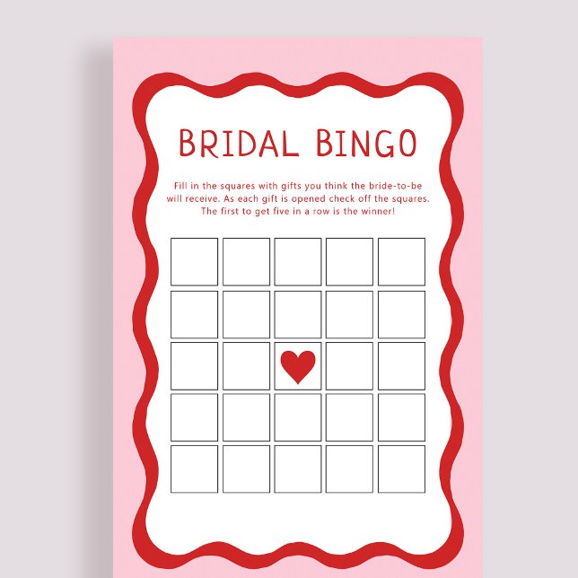 Retro Pink Red Bridal Shower Bingo Game Cards (Creator Uploaded)