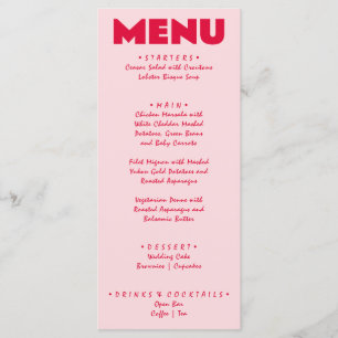 Retro Pink Red Bright Funky Bold Modern Wedding  Menu