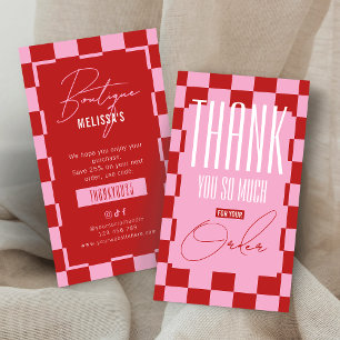 Retro Pink & Red Business Thank You Discount Card