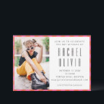 Retro Pink Red Chequerboard Bat Mitzvah Photo  Invitation<br><div class="desc">Celebrate this meaningful milestone with a bold, modern Bat Mitzvah invitation that perfectly blends style and tradition. This eye-catching design features a trendy vertical name layout paired with sleek sans-serif typography, a vibrant chequerboard-style border in pink and red, and a large customisable photo area to showcase the guest of honour’s...</div>