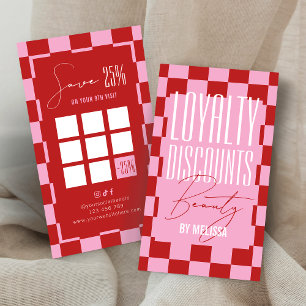 Retro Pink & Red Chequered Aesthetician Spa Salon Loyalty Card
