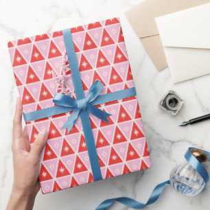 Retro Pink & Red Christmas Geometric Wrapping Paper
