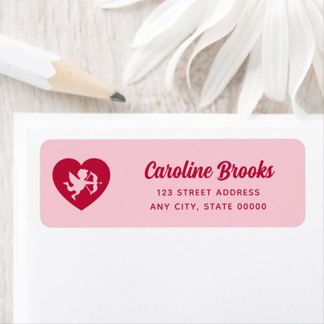 Retro Pink Red Cupid Heart Wedding Return Address (Insitu)