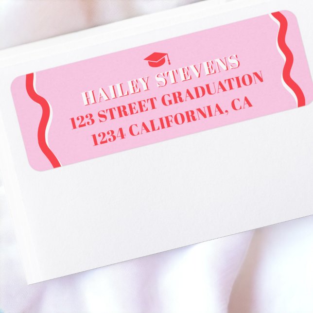 Retro pink red curve squiggle wavy graduation (Retro pink red curve squiggle wavy graduation label)