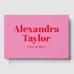 Retro Pink Red Cute Aesthetic Custom Graduation Guest Book