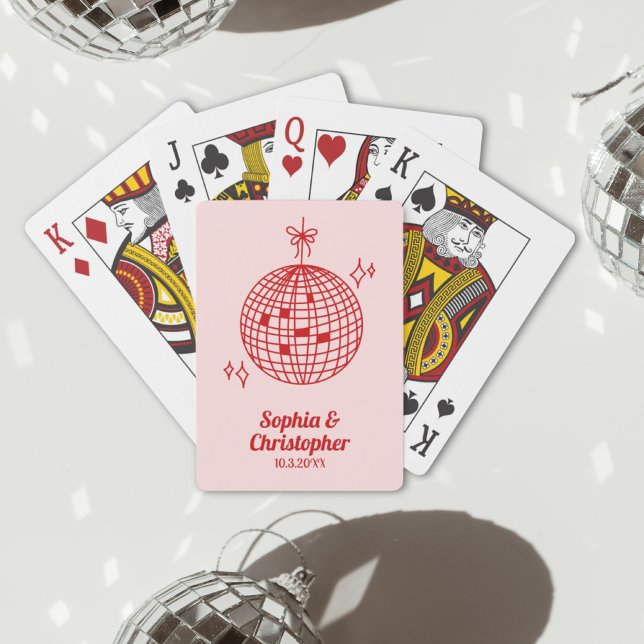 Retro Pink & Red Disco Ball Wedding Personalised Playing Cards (Retro Pink & Red Disco Ball Wedding Personalized Playing Cards
)