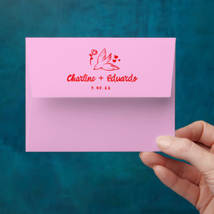 Retro Pink & Red Dove Envelope