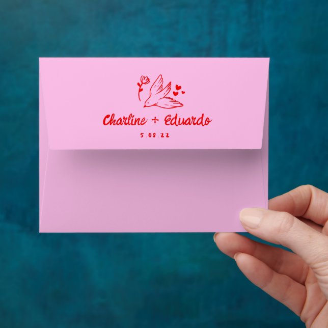 Retro Pink & Red Dove Envelope (Hand)