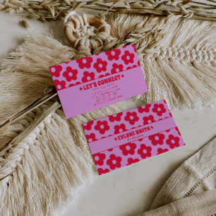 Retro Pink Red Groovy Floral Boho Girly Trendy Business Card