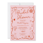 Retro pink red handdrawn illustrated bridal shower